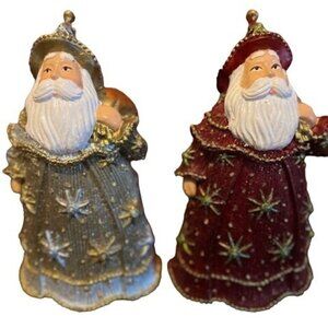 Style Vintage Santa Claus Figurines Star Detailing Gold‎ & Red Handcrafted resin